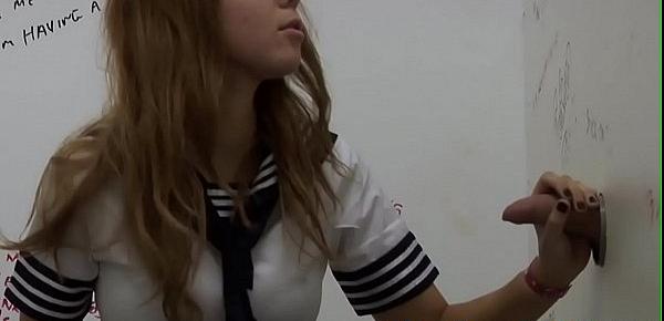  Schoolgirl cutie sucking during CFNM fetish